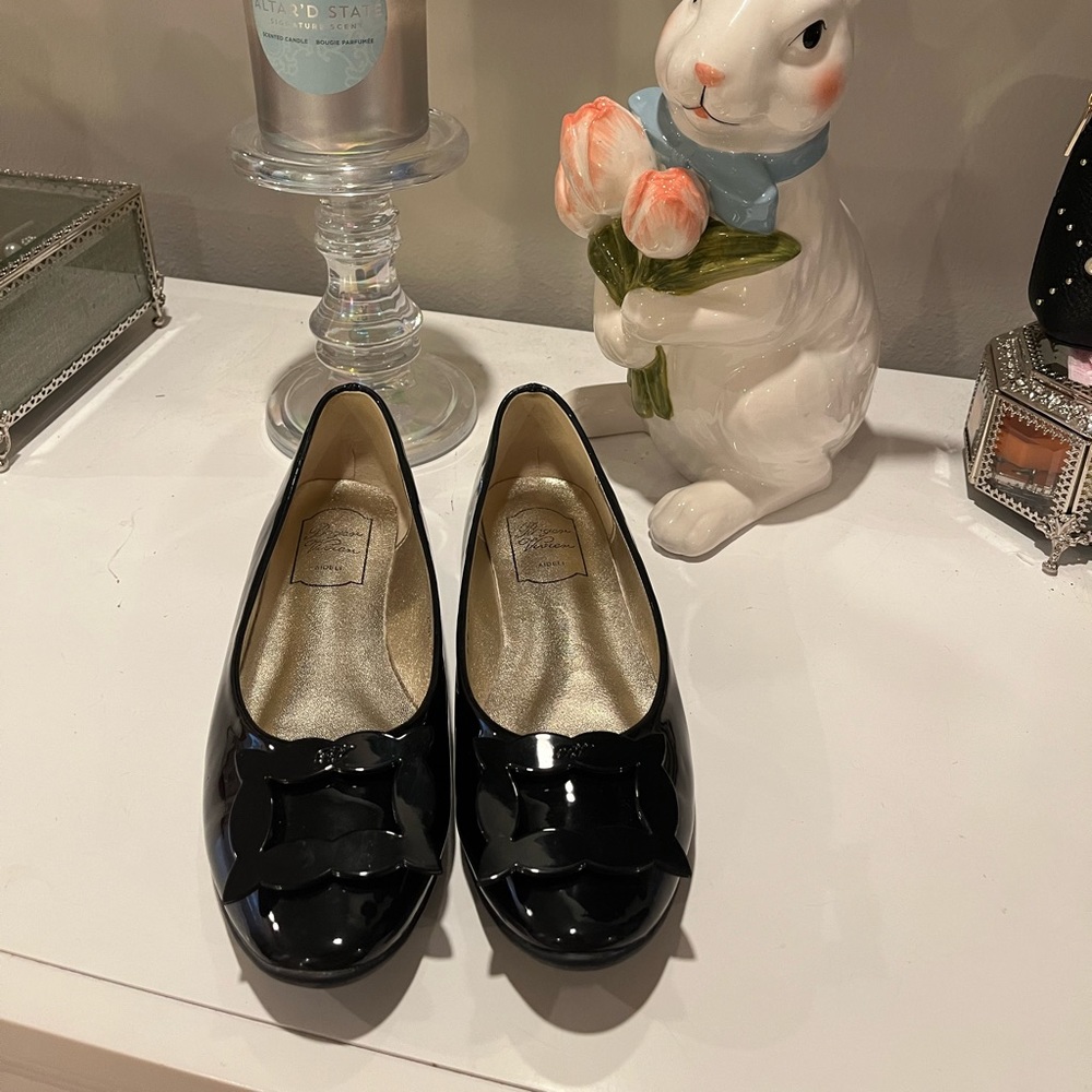 Roger Vivier Black Pantent Leather Buckle Ballerina Trompette Flats Shoes - Picture 1 of 7